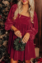 Square Neck Long Sleeve Mini Dress Burgundy Woman Maxi Dress