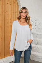 White square neck long sleeve peach tunic top for women