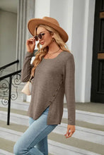 Square Neck Long Sleeve Slit T-Shirt Woman T Shirts