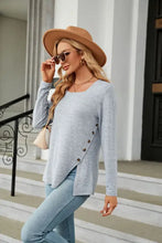 Square Neck Long Sleeve Slit T-Shirt Woman T Shirts