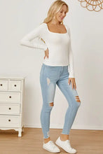 Square Neck Long Sleeve T-Shirt Woman T Shirts