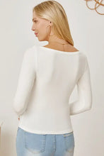 Women’s white square neck long sleeve T-shirt with long sleeve length