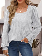 Langarmshirt mit quadratischem Ausschnitt, hellgrau, Damenblusen