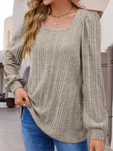 Langarmshirt mit quadratischem Ausschnitt, Beige, Damenblusen