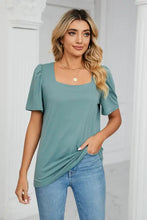 Womens teal square neck puff sleeve short-sleeve top