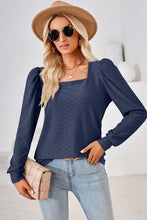 Navy blue square neck puff sleeve long sleeve top