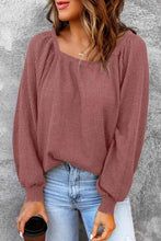 Women’s square neck raglan sleeve waffle knit top in dusty rose, long sleeve length