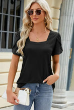 Black square neck short sleeve T-shirt with puffed shoulders
