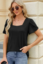 Women’s black square neck short sleeve t-shirt with puffed sleeves