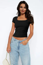 Women’s black ribbed knit square neck short sleeve tee