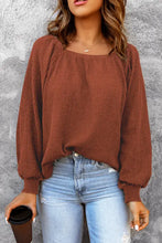 Square Neck Waffle-Knit Top Brick Red Woman Blouses