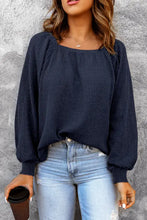 Square Neck Waffle-Knit Top French Blue Woman Blouses