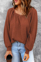 Square Neck Waffle-Knit Top Woman Blouses