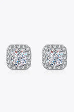 Square stud earrings in sterling silver with halo moissanite