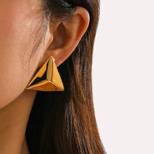 Stainless Steel 3D Triangle Earrings Gold One Size Earrings
