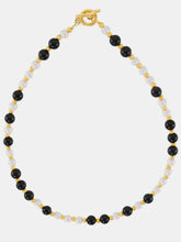 Black and White Shell Bead Necklace with Stainless Steel Gold Clasp