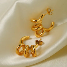 Shiny 18k gold-plated stainless steel spiral C-hoop earrings pair