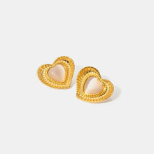 Gold cat’s eye stone heart earrings with pink center