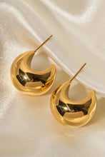 Shiny stainless steel crescent moon hoop earrings with textured finish