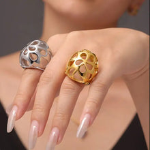 Stainless steel cutout ring in silver and 18k gold-plated dome design