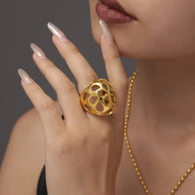 18k gold-plated stainless steel cutout ring on hand