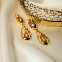 Glossy gold-plated stainless steel dangle teardrop earrings