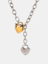 Stainless steel heart chain necklace with gold pendant and silver drop