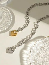 Two stainless steel heart chain necklaces with lock pendants