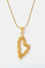 Gold-toned stainless steel heart earrings and chain length necklace set with barbed-wire heart pendant