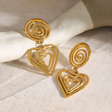 18k gold-plated stainless steel heart earrings with spiral and nested drops