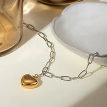 Stainless steel heart pendant necklace with 18k gold-plated chain