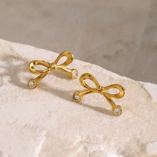 Stainless Steel Inlaid Zircon Bow Earrings Earrings