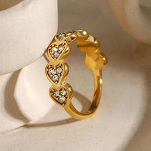 Gold stainless steel inlaid zircon heart ring with sparkling stones