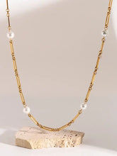 Stainless Steel Pearl Chain Necklace Gold One Size Fashion Jewelry