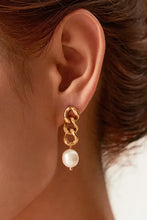 18k gold-plated stainless steel pearl earrings with dangling white pearl