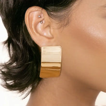 Gold-toned stainless steel rectangle curved stud earring