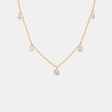 18k gold-plated rhinestone charm necklace with five clear dangling charms