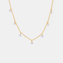 Stainless steel rhinestone pendant necklace with gemstone drops and 18-inch chain length