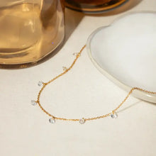 Delicate stainless steel rhinestone pendant necklace with gold chain