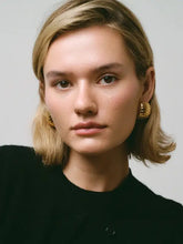 Stainless steel ribbed oval earrings, 18k gold-plated jewelry