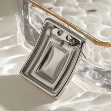 Stainless steel square geometric brooch pin, rectangular silver badge with pin clasp