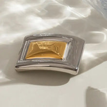 Stainless steel square geometric brooch with gold-toned center