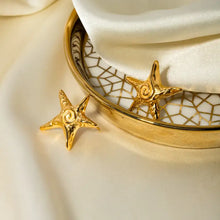 Stainless steel star shape earrings with swirling golden starfish design