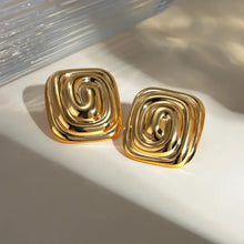 Shiny golden stainless steel stud earrings with square spiral design