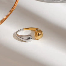Stainless steel two-tone open ring with polished rounded ends