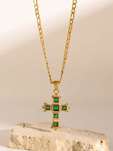 Stainless Steel Zircon Cross Pendant Necklace Green One Size Fashion Jewelry