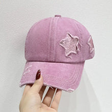 Distressed lavender Star Adjustable Baseball Cap with star cutouts