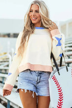 Women’s Star Contrast Round Neck Long Sleeve Sweatshirt with Denim Shorts