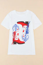 White Star Cowboy Boots Graphic Tee with Patriotic Design