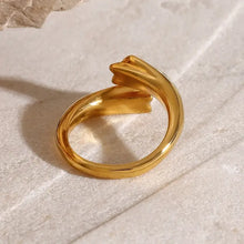 Star Crystal Gold adjustable ring with polished wavy bypass design